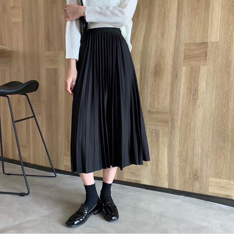 Chân váy maxi xếp ly lưng thun - V658