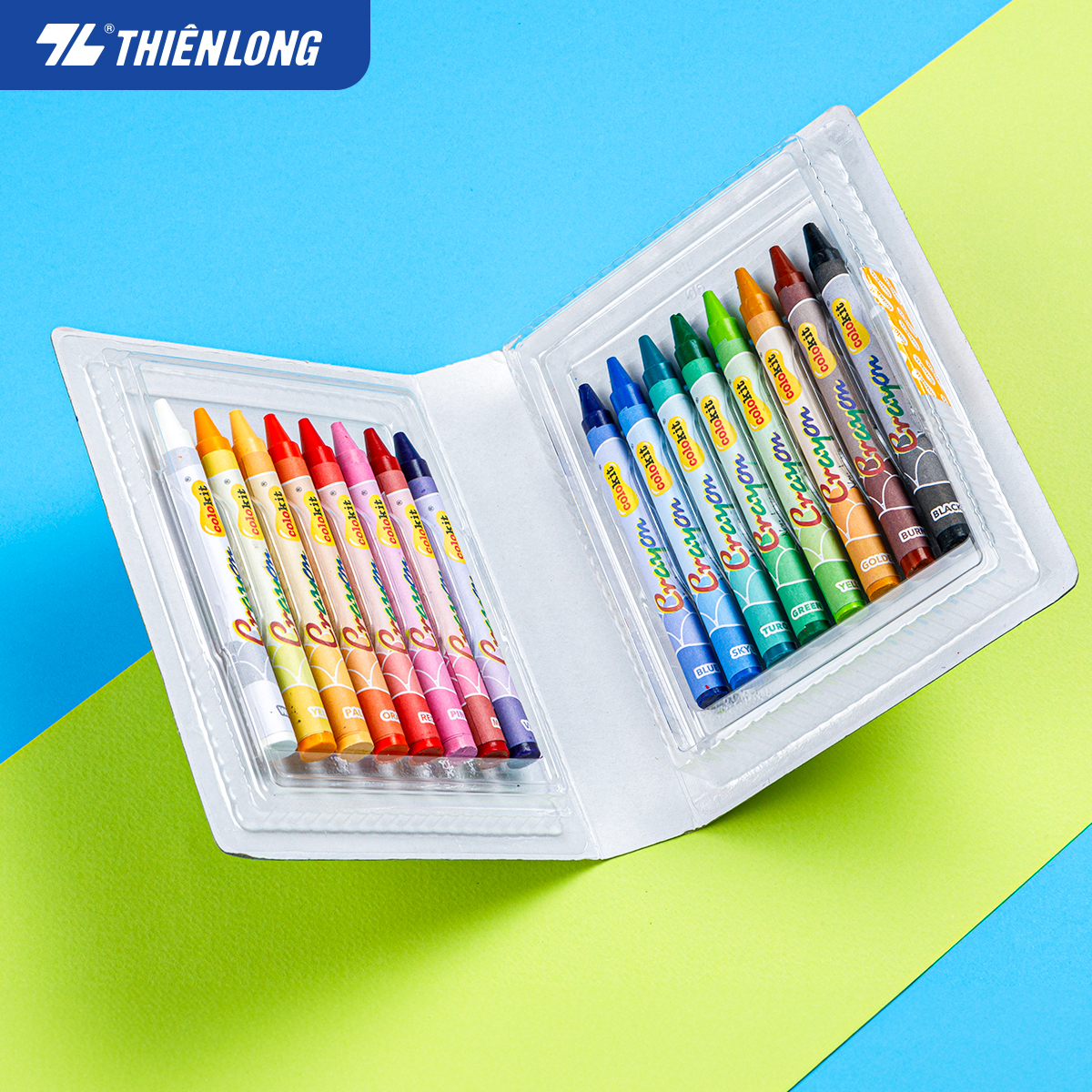 Bút sáp màu Thiên Long Colokit 16 màu mịn, ít bụi, đều màu an toàn cho bé tô màu, vẽ tranh CR-C08