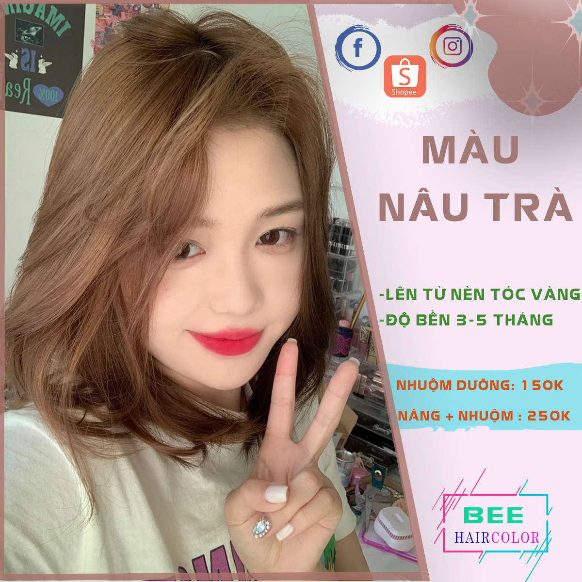 Thuốc Nhuộm Tóc Màu NÂU TRÀ [ tặng kèm trợ Nhuộm và bao tay]