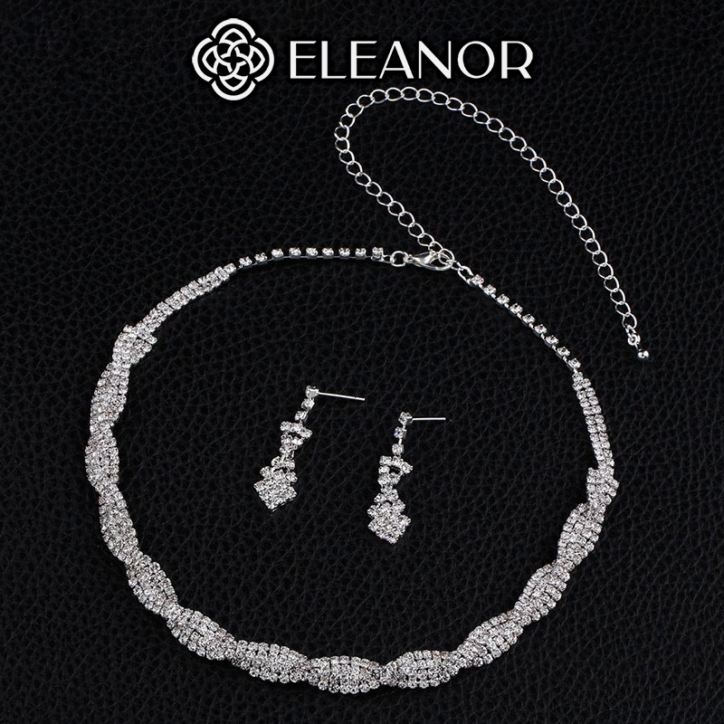 Dây chuyền bông tai nữ chuôi bạc 925 Eleanor Accessories bộ trang sức chocker đính đá phụ kiện trang sức 5045