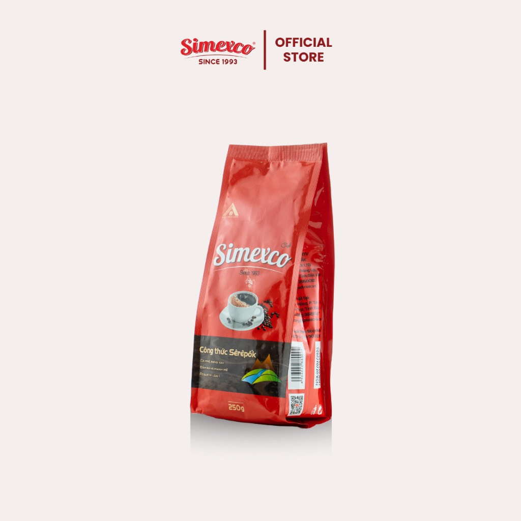 Cà phê rang mộc Simexco pha phin, pha máy Robusta CLC + culi honey - công thức Serepok (túi đỏ 250g)