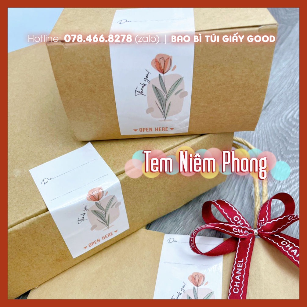 Tem decal dán niêm phong hộp carton họa tiết hoa thanh lịch