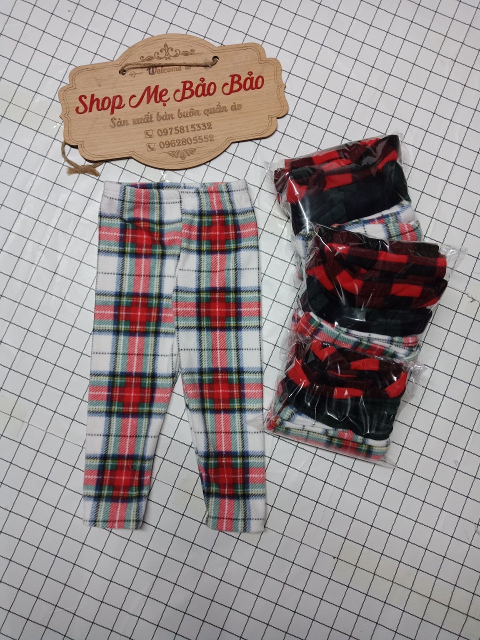 Set 3 quần legging dạ kẻ trẻ em dư xịn