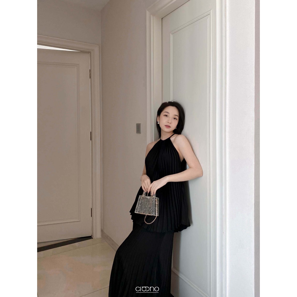 CIGNO- SET áo cổ yếm, chân váy dập ly lụa FIDELIA