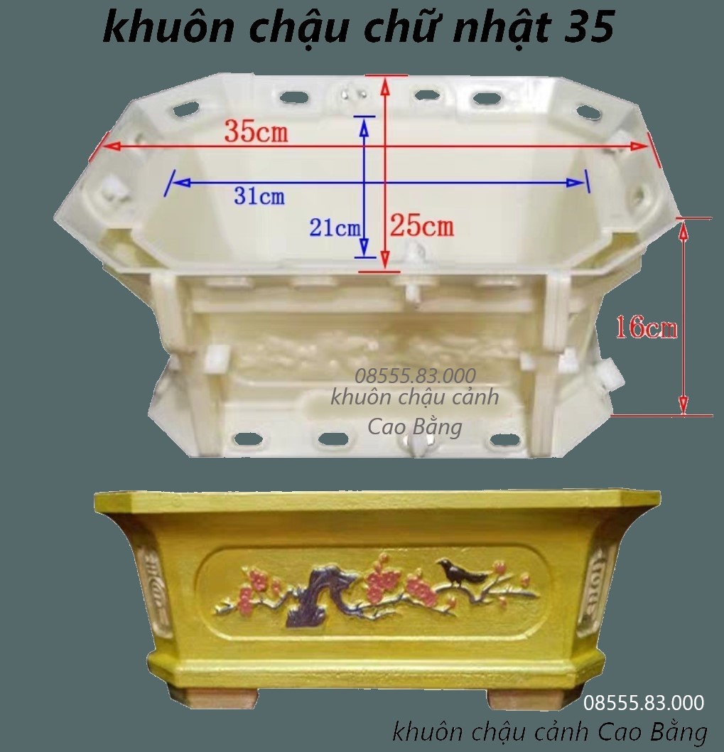 khuôn đúc chậu cảnh chữ nhật 35 (khuôn chậu ABS có lòng trong)