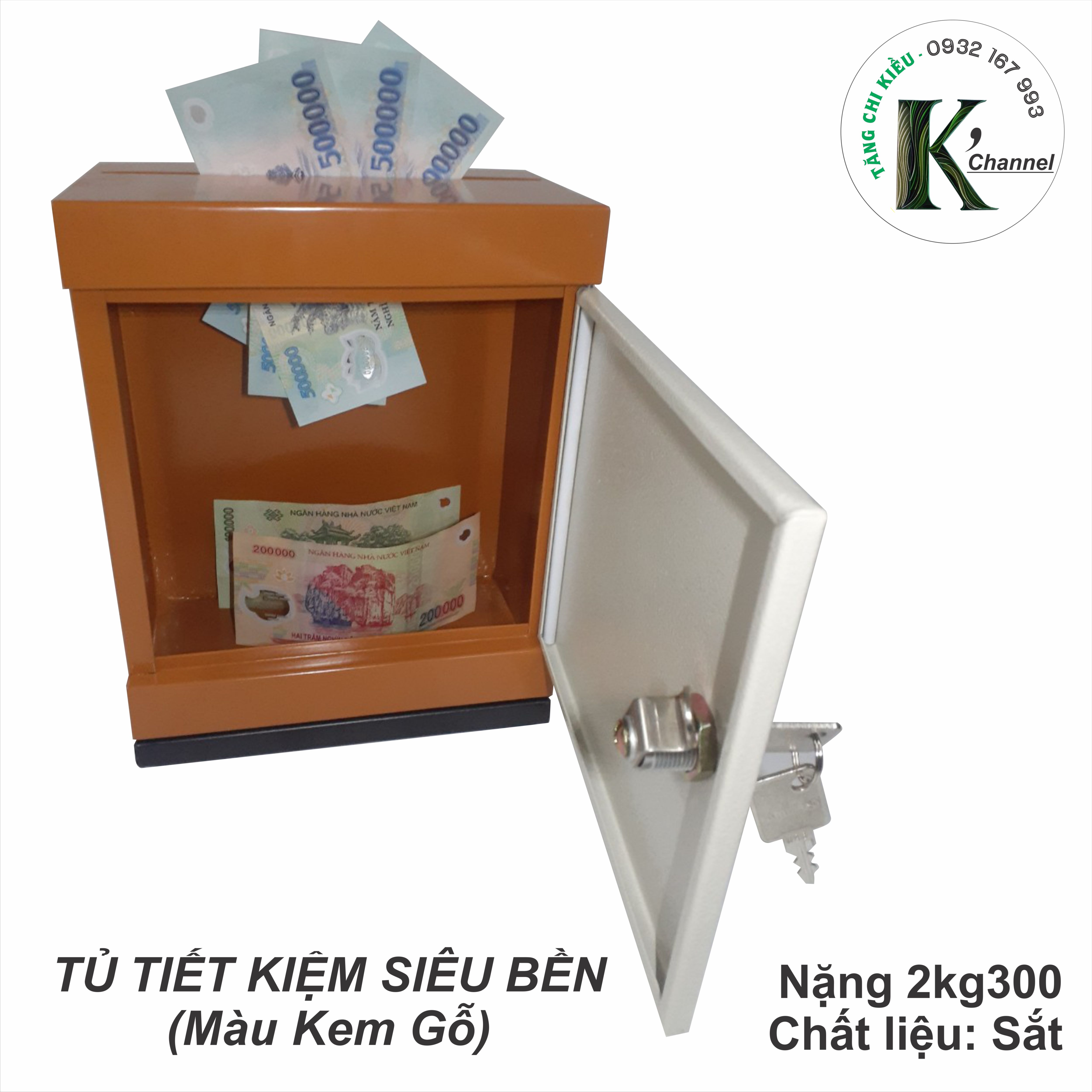 Tủ Sắt Mini - Tủ Tiết Kiệm KHÓA CHÌA (Màu Kem Gỗ)