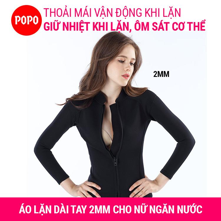 Áo lặn biển cho nữ dài tay dày 2mm; giữ ấm cơ thể, áo lặn nữ ngăn nước tiếp xúc với cơ thể hỗ trợ lặn biển MY122 POPO Collection