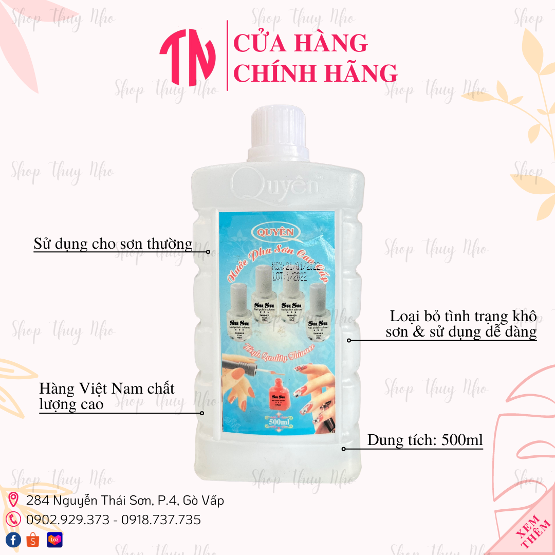 Nước pha móng tay dành cho sơn thường Quyên dụng cụ chuyên dụng làm móng tay nghệ thuật nail - 500ml