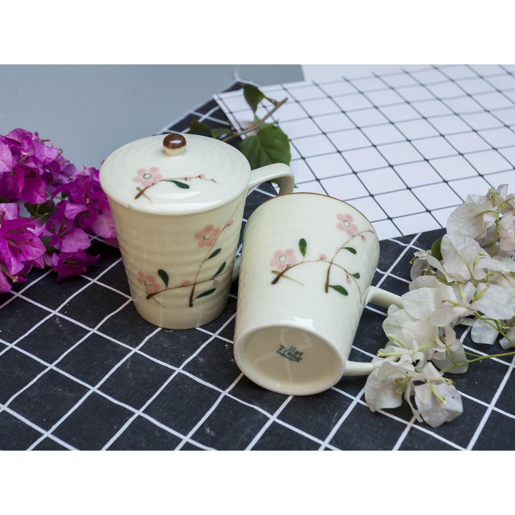 Cốc sứ uống nước có nắp gốm sứ Bát Tràng