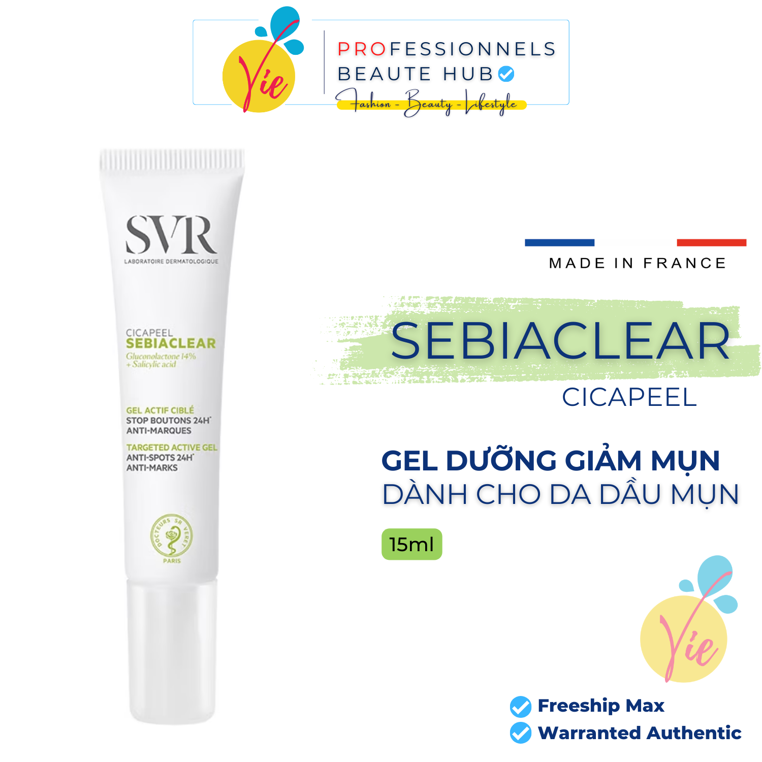 Kem Chấm Mụn Dạng Gel SVR Sebiaclear Cicapeel 15ml