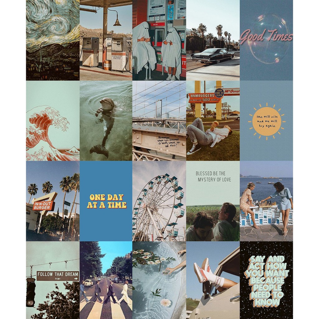[HCM]Wall Collage dán tường trang trí decor phòng ngủ - theme retro blue