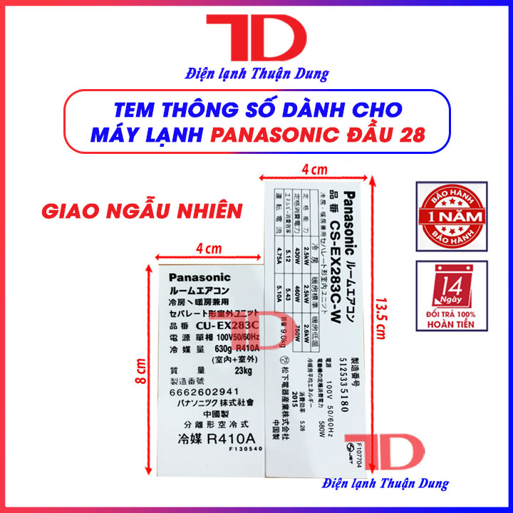 Tem thông số dành cho máy lạnh PANASONIC nội địa