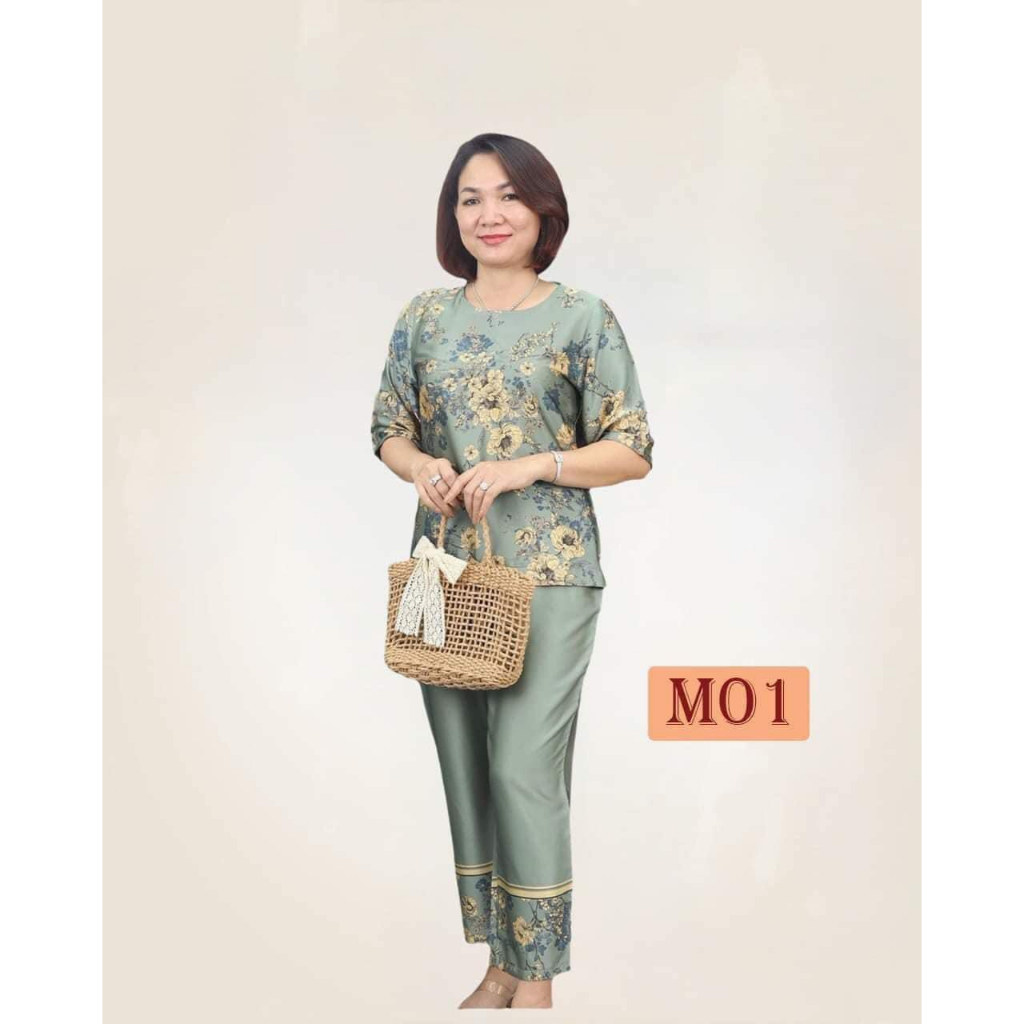 Set bộ trung niên, chất liệu lụa cao cấp, kiểu áo cộc quần dài mã ha2