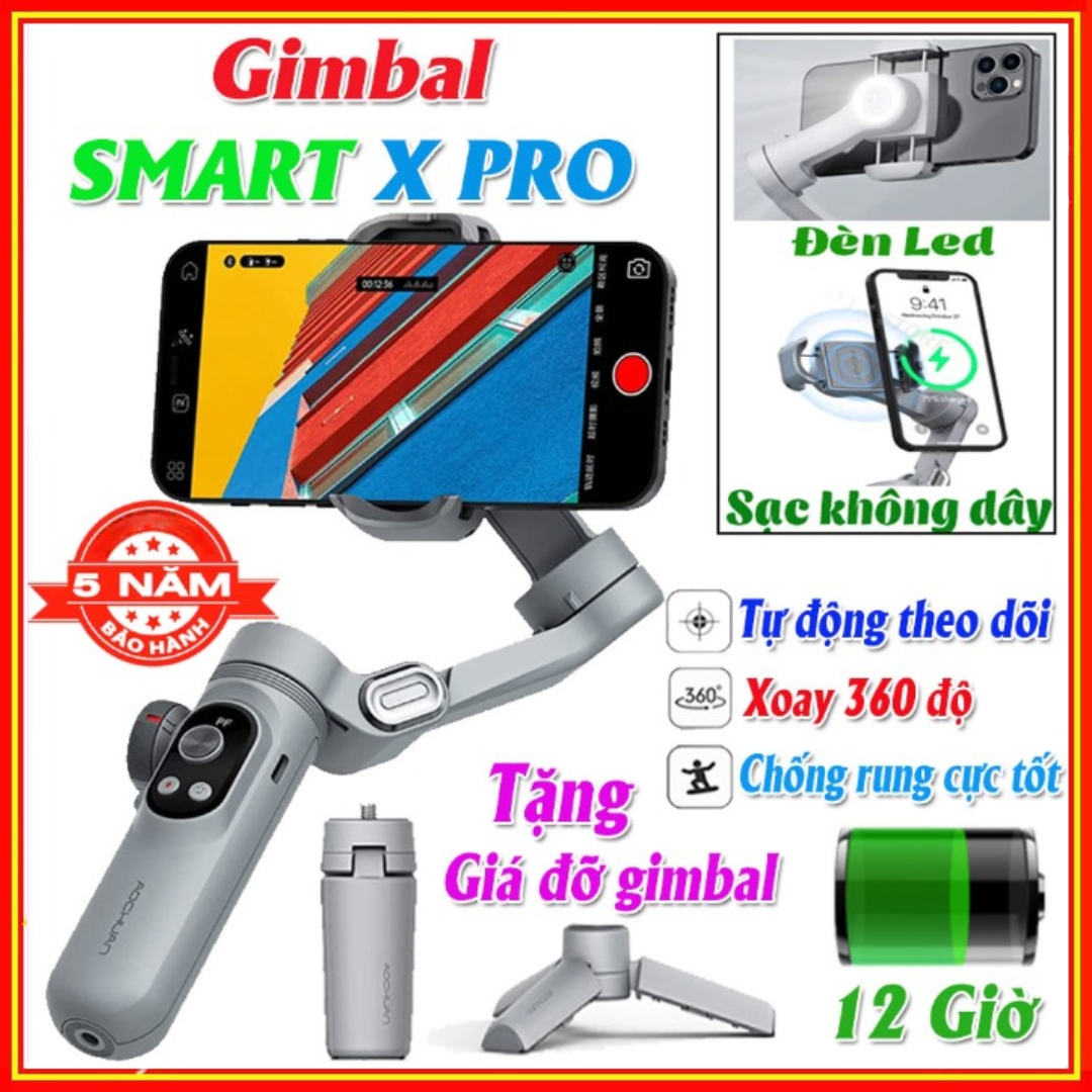 Gimball chống rung Smart X Pro đa chế độ quay phim, chụp ảnh - Thiết bị chống rung điện thoại - Tay cầm chống rung tự động căn chỉnh, xoay 360 độ, sạc nhanh