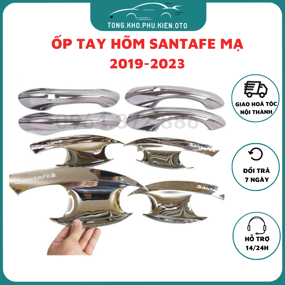 Ốp tay nắm, hõm cửa xe santafe 2019 -2023,2024 mạ crom cao cấp