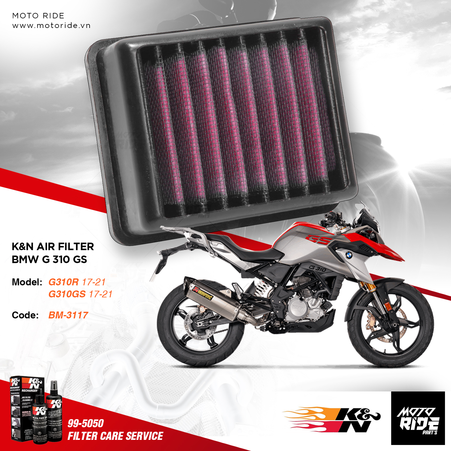 K&N BM-3117 LỌC GIÓ ĐỘ CHO BMW G310 R / GS