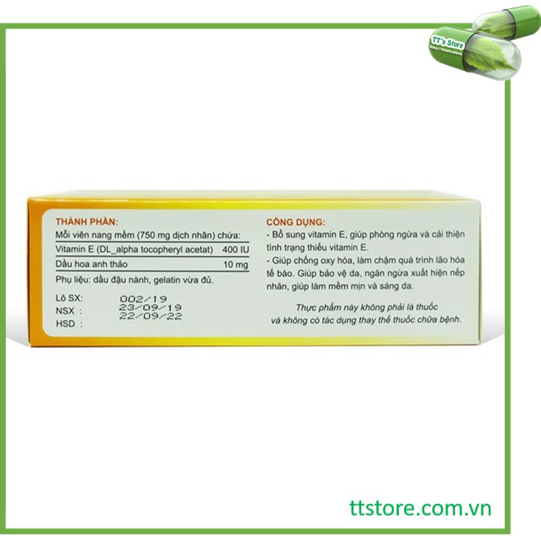 [HCM]UniE (Hộp 30 viên) - Vitamin E 400 IU Dầu hoa anh thảo [Enat 400 Unnie Uni E]