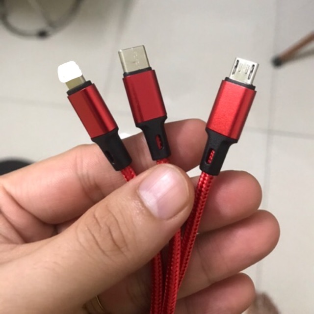 Cap10 - cáp sạc 3 đầu bọc dù loại đẹp