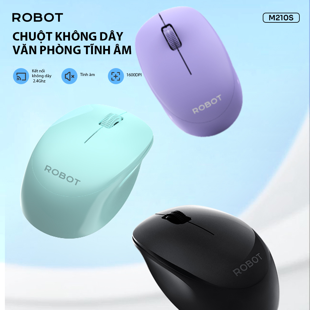 Chuột không dây Robot M210S tĩnh âm silent nhấp im lặng kết nối USB nhỏ gọn tiện dụng độ chính xác cao cho máy tính xách tay laptop pc phù hợp văn phòng dạy online học online