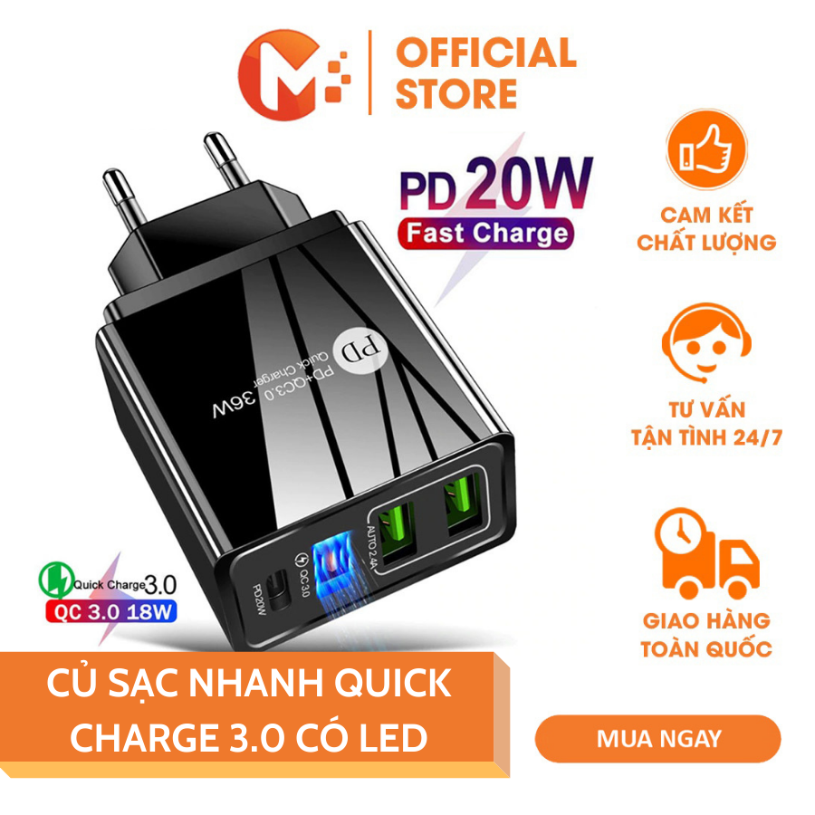 HCMCủ Sạc Nhanh Quick Charge 3.0 Có Led Sáng 4 Cổng USB Sạc 4 Thiết Bị củ