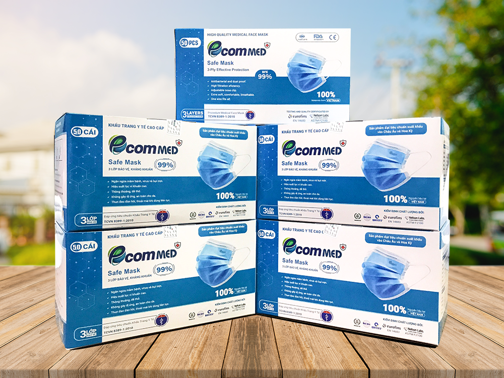 Combo 5 Hộp Khẩu trang Y tế EcomMed 3 lớp kháng khuẩn 99%