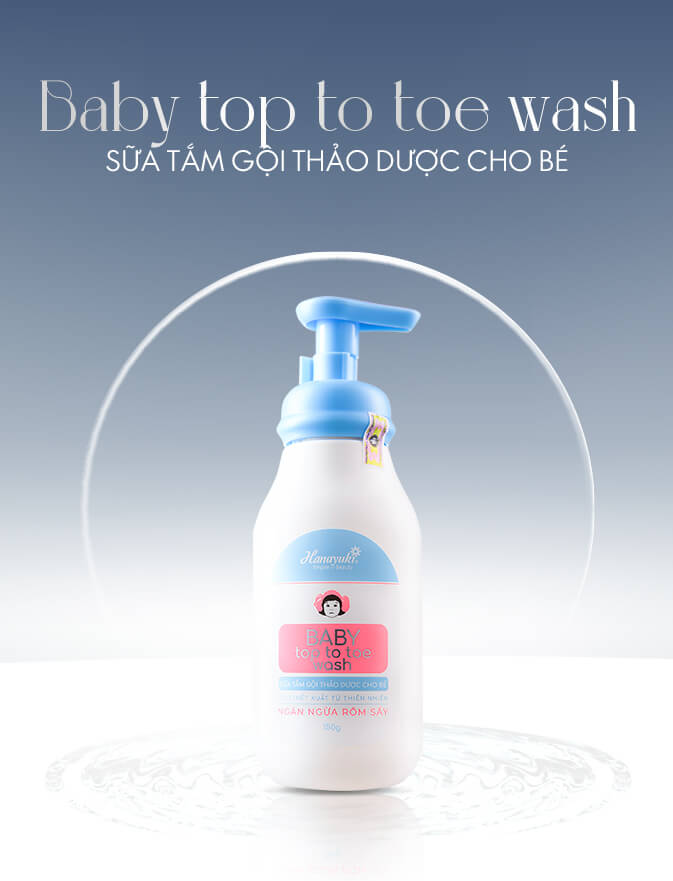 HANAYUKI-COMBO SỮA TẮM GỘI THẢO DƯỢC BABY TOP TO TOE WASH Ngăn ngừa hình thành rôm sảy và kháng khuẩn tuyệt vời do trẻ  Trẻ sơ sinh, trẻ nhỏ có hàng rào bảo vệ da yếu và dễ bị khô do làn da vẫn đang trong quá trình hoàn thiện.