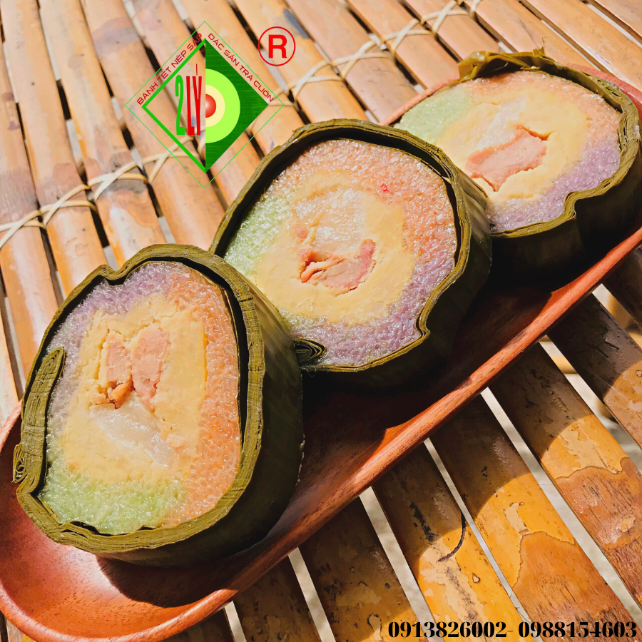 Bánh Tét Ba Màu đậu mỡ không trứng [Bánh tét Trà Cuôn Hai Lý tại Trà Vinh]