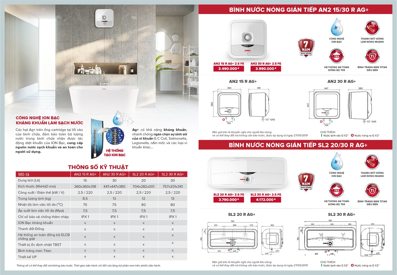 Bình nước nóng Ariston 30 lít SL2 30 R AG+