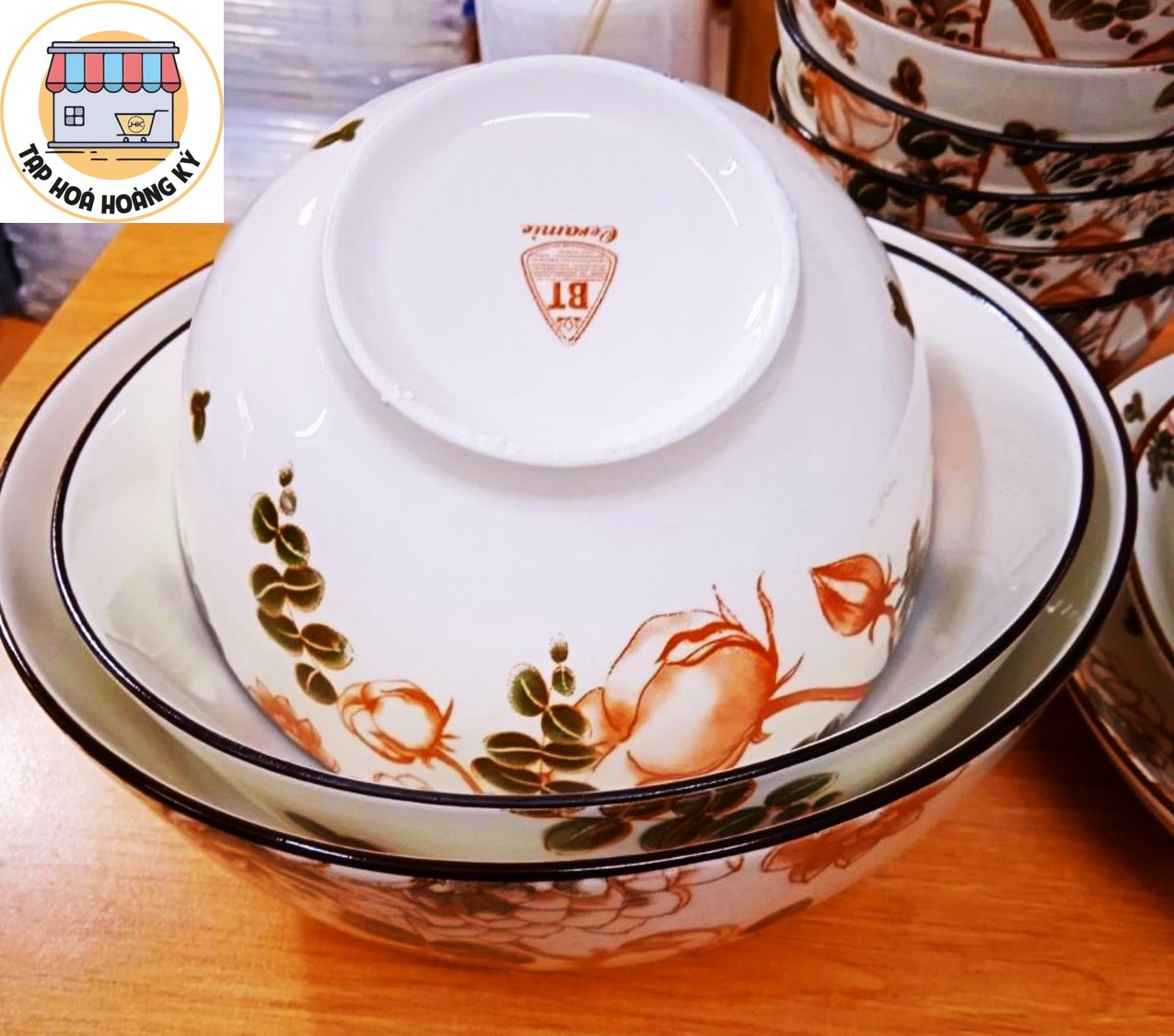 Bộ tô chén dĩa gốm sứ hoa văn Cotton (Gồm 3 Tô bầu, 4 Dĩa Ảo , 10 Chén cơm)