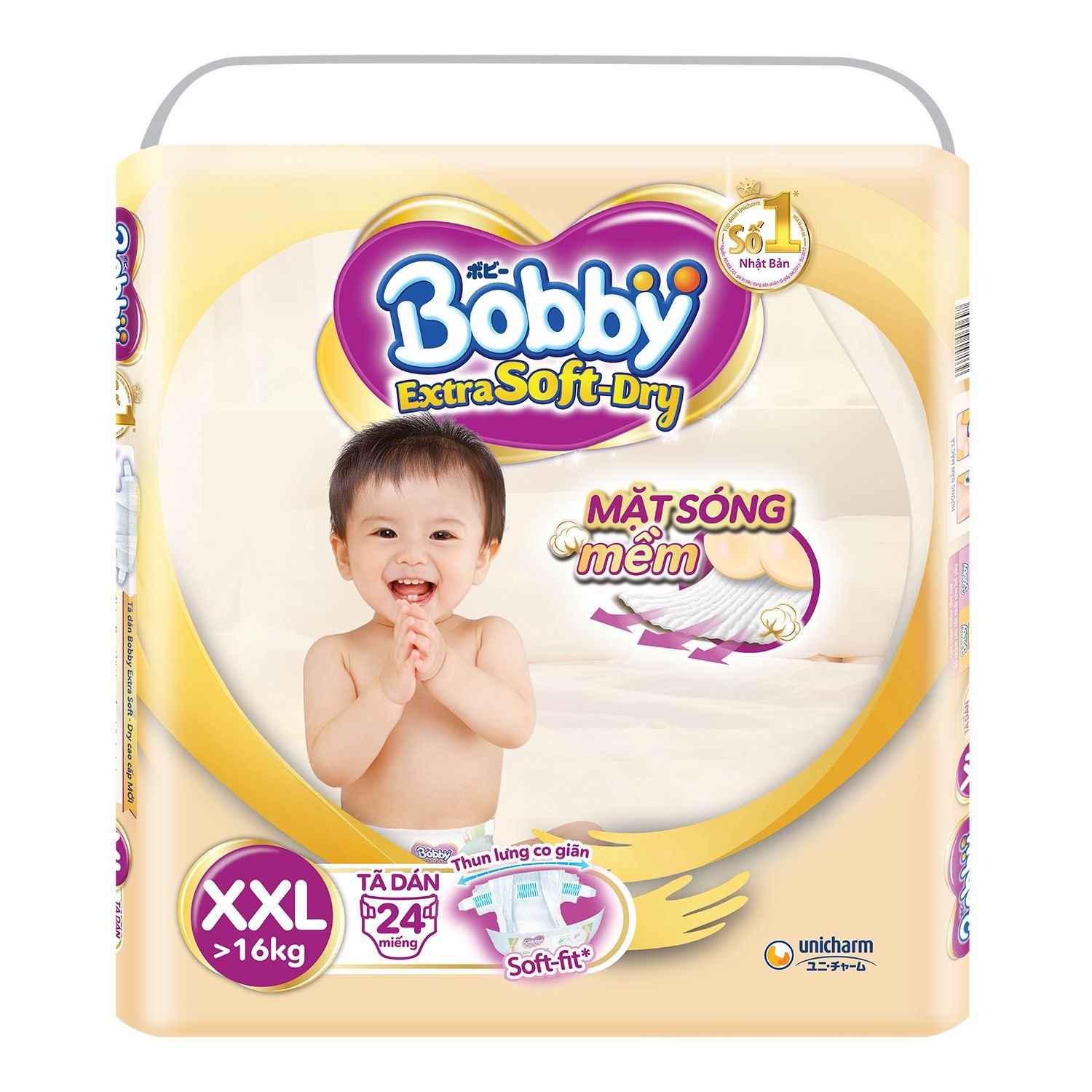 Bỉm - Tã dán Bobby Extra Soft Dry size XXL 24,XL27/L30 miếng (cho bé 16kg)