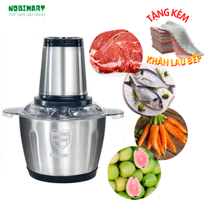 Máy xay thịt đa năng inox Kitchen Expert, cối xay thịt 2 lít, 4 lưỡi dao sắc bén - shop Nobimart