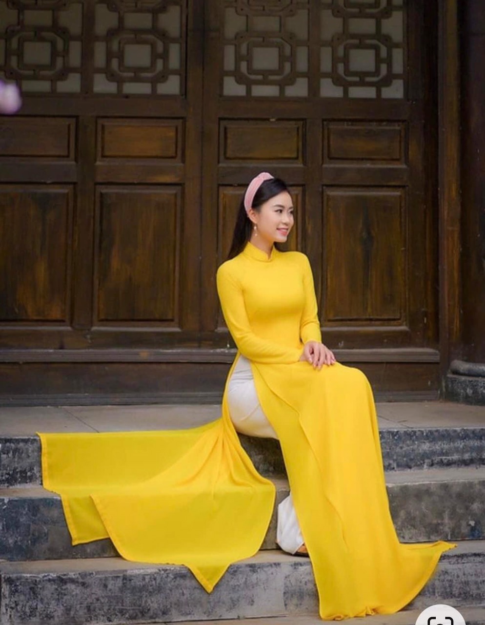 Áo dài chiffon 4 tà màu vàng cúc