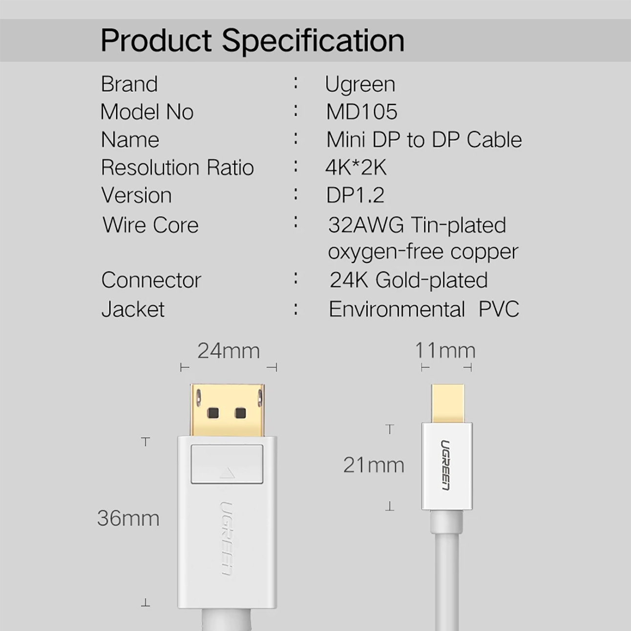 [HCM]Cáp Mini DisplayPort ra DisplayPort 4K@60Hz Cao Cấp UGREEN MD105