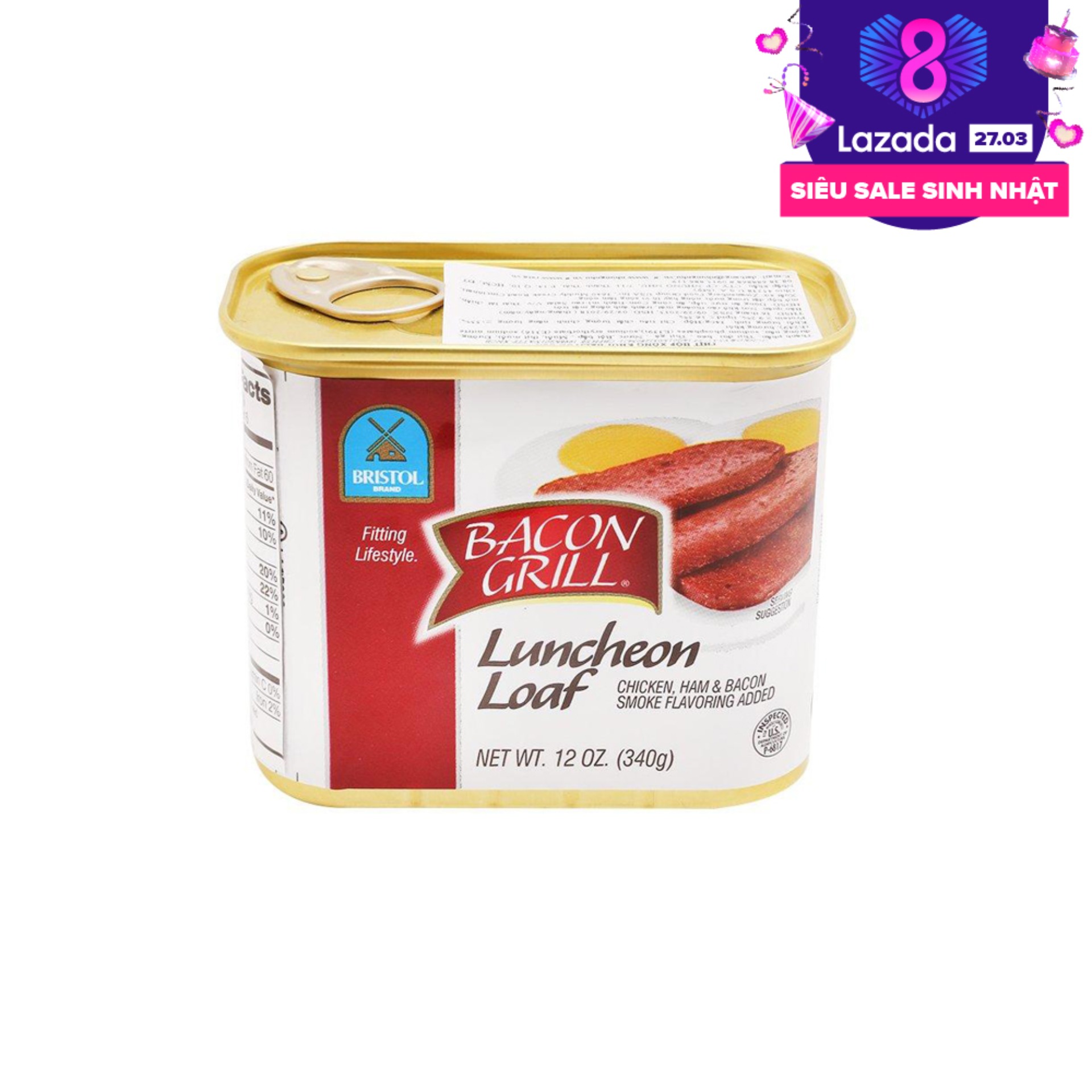 Thịt Hộp Xông Khói Bristol Bacon Grill Luncheon Loaf 340g Product From