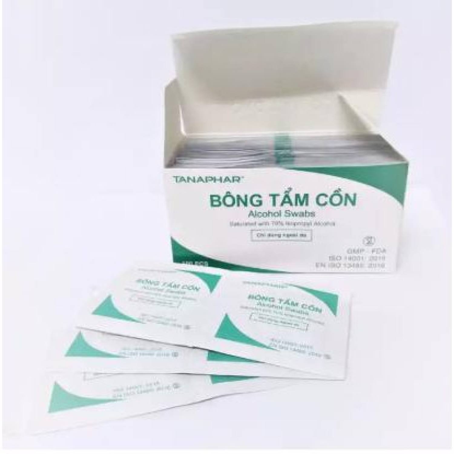 Bông tẩm cồn Gạc tẩm cồn sát trùng vết thương hộp 100 miếng