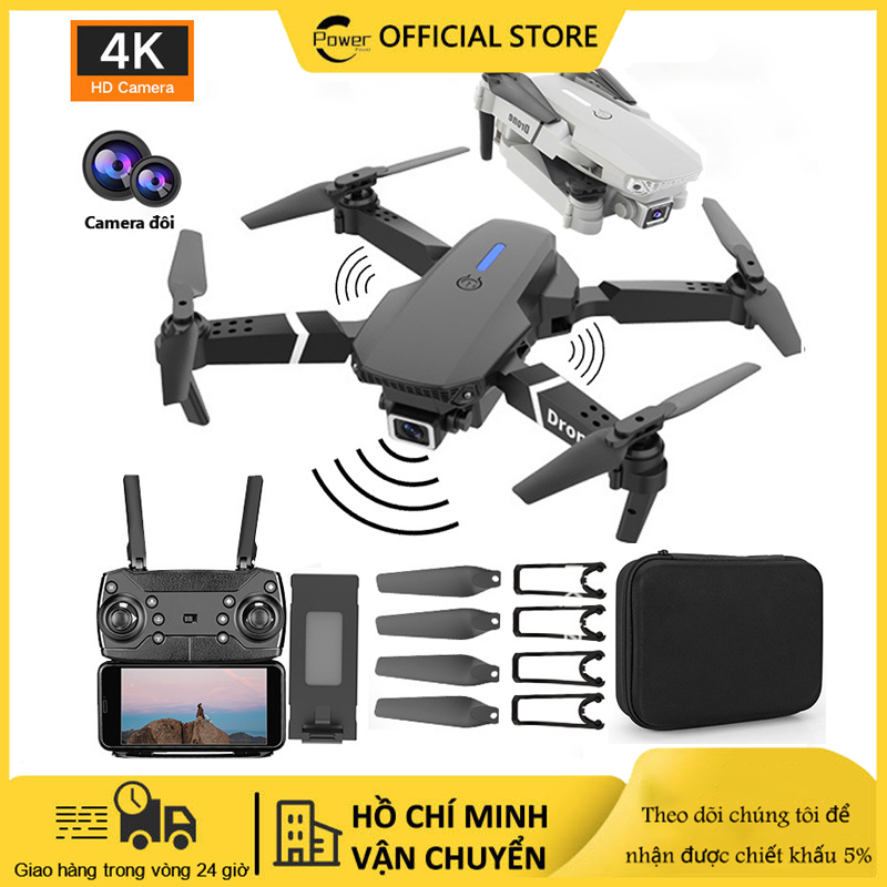 Máy bay flycam mini giá rẻ E88 Pro 4K - Drone Camera 4K wifi mắt quang cân bằng khi bay, máy bay điều khiển từ xa 4 Cánh ảnh truyền trực tiếp về điện thoại,Play camera giá rẻ hơn F11 Pro 4k, Mavic 2 Pro, SG700, Air 2S, L900 pro, L106 pro