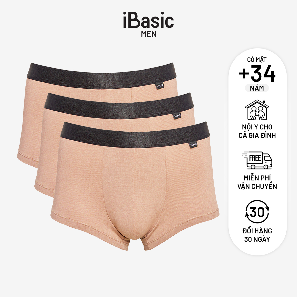 Combo 3 quần lót nam iBasic thun boxer Espresso PANM103