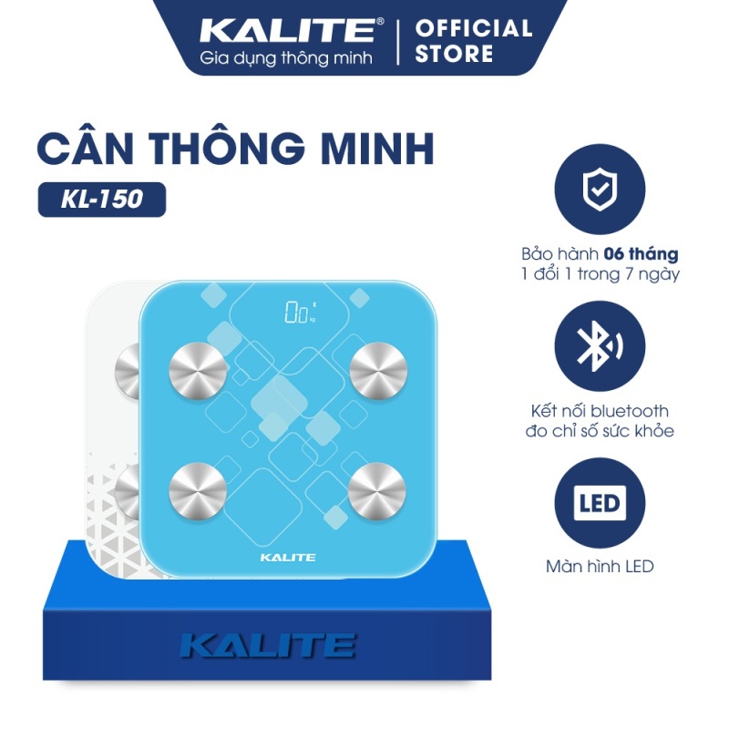 Cân điện tử thông minh Kalite KL 150, có chức năng kết nối Bluetooth và đo các chỉ số sức khỏe của cơ thể cao cấp