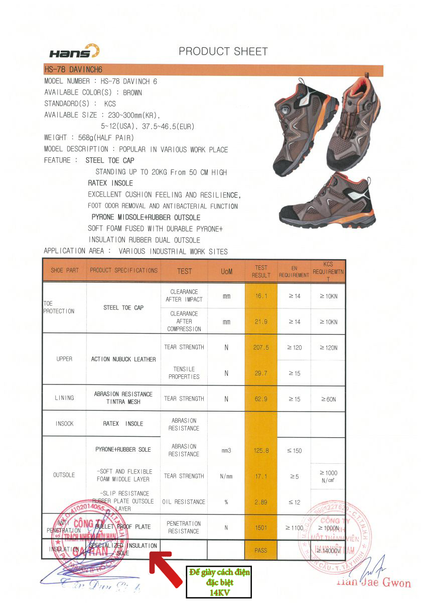 [HCM](Miễn phí vận chuyển) Giày bảo hộ Hàn Quốc Hans HS78