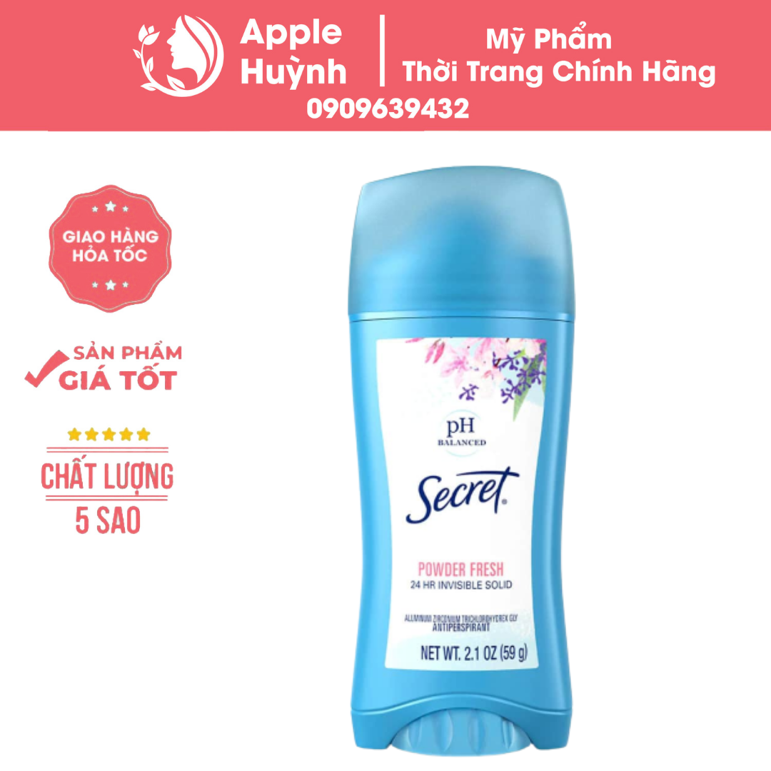 Lăn Khử Mùi Sáp Secret Ph Balanced Powder Fresh Invisible Solid 59g