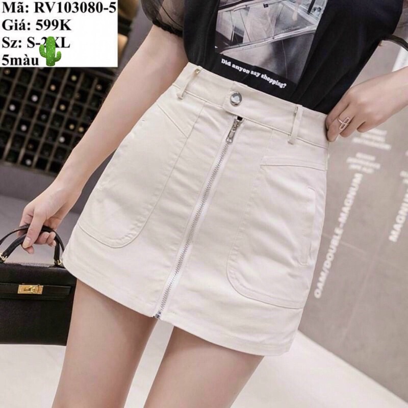 Chân váy kaki khoá giữ basix