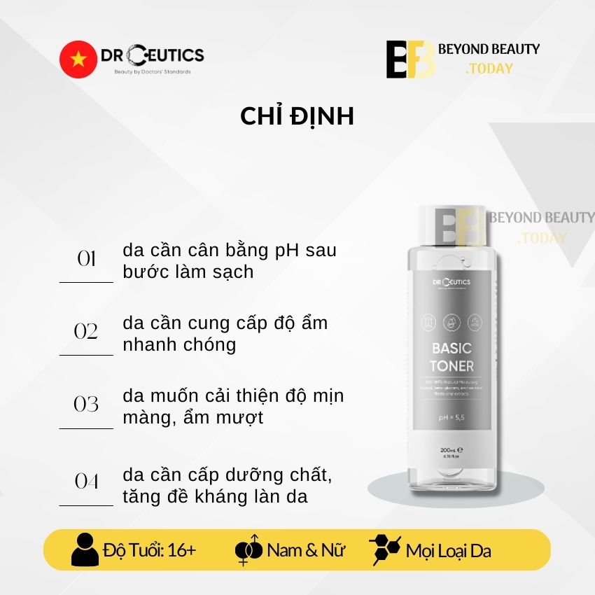 Dung Dịch Cân Bằng Da Basic Toner DrCeutics - Cấp Ẩm, Cân Bằng pH Cho Da Dầu Mụn | Beyond Beauty