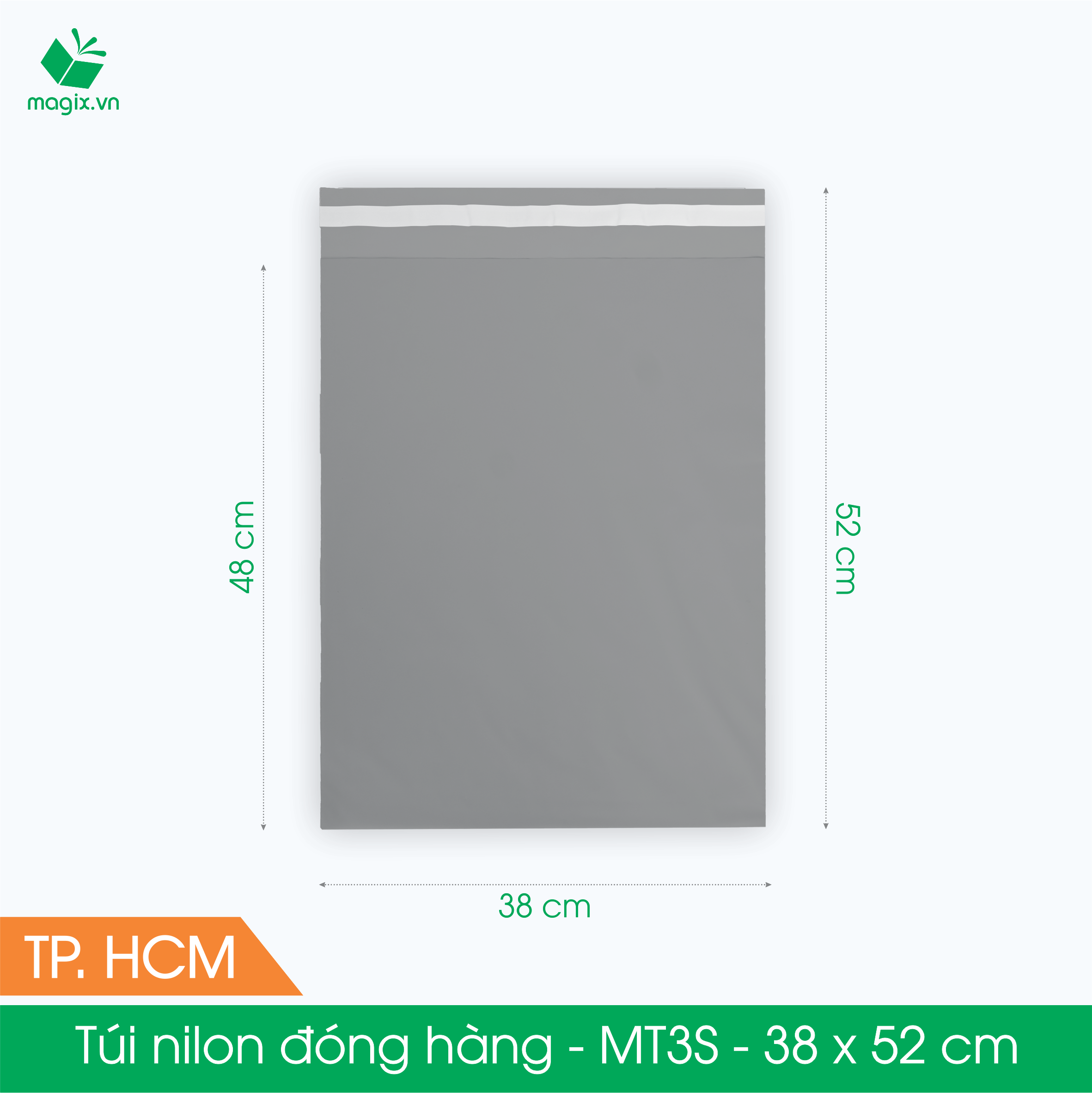 Mt3s - 38x52 cm - túi nilon gói hàng - 100 túi niêm phong đóng hàng màu xám