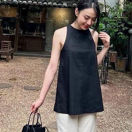 Áo yếm xẻ lưng Linen Hàn Premium cúc bọc trẻ trung xin xò, có 4 màu lựa chọn