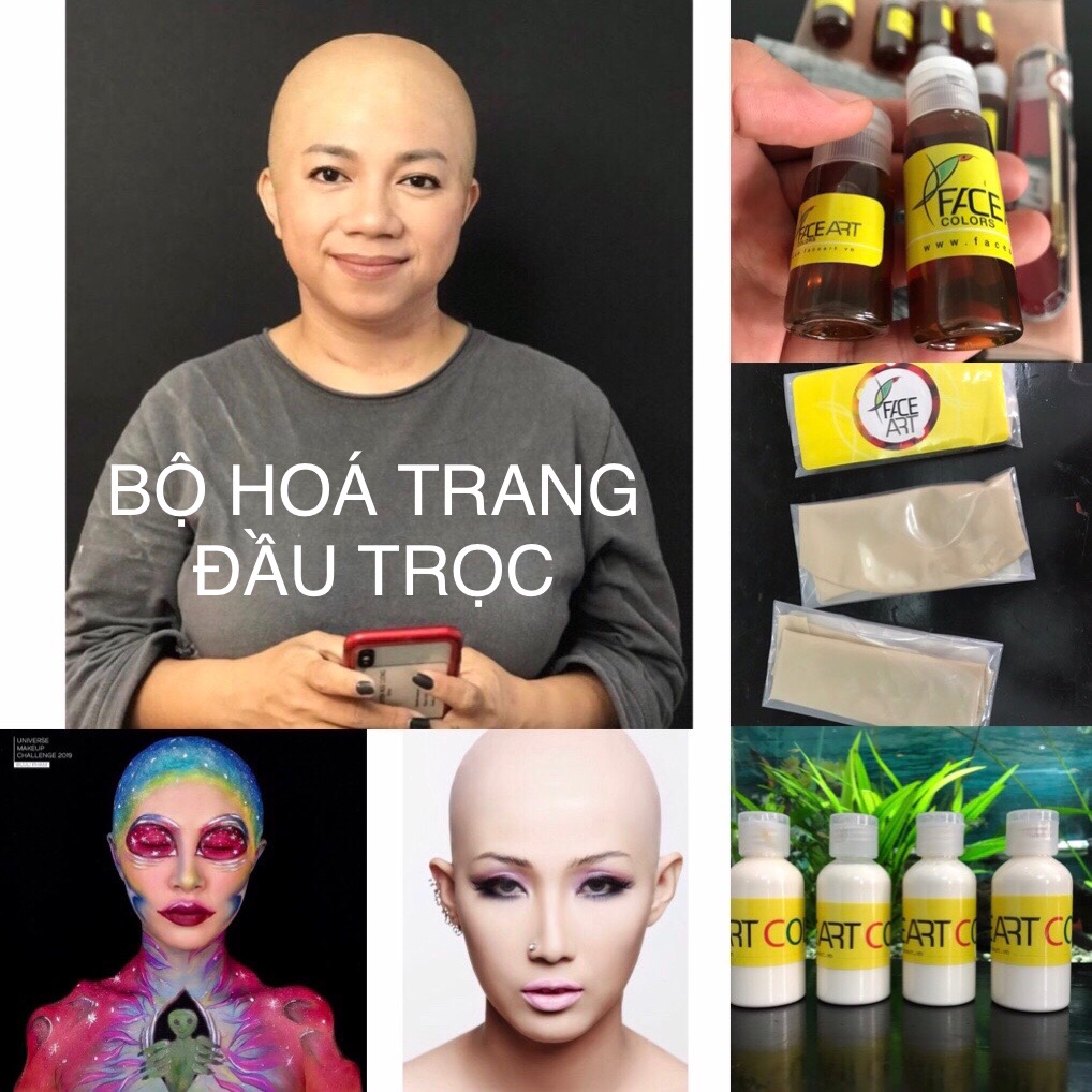 Bộ Hoá trang đầu trọc - Bộ dụng cụ hoá trang đầu trọc 3 món - hoá trang đầu sư trọc - Dụng cụ hoá trang halloween : liquid latex - keo chuyên dụng - đầu trọc bald cap