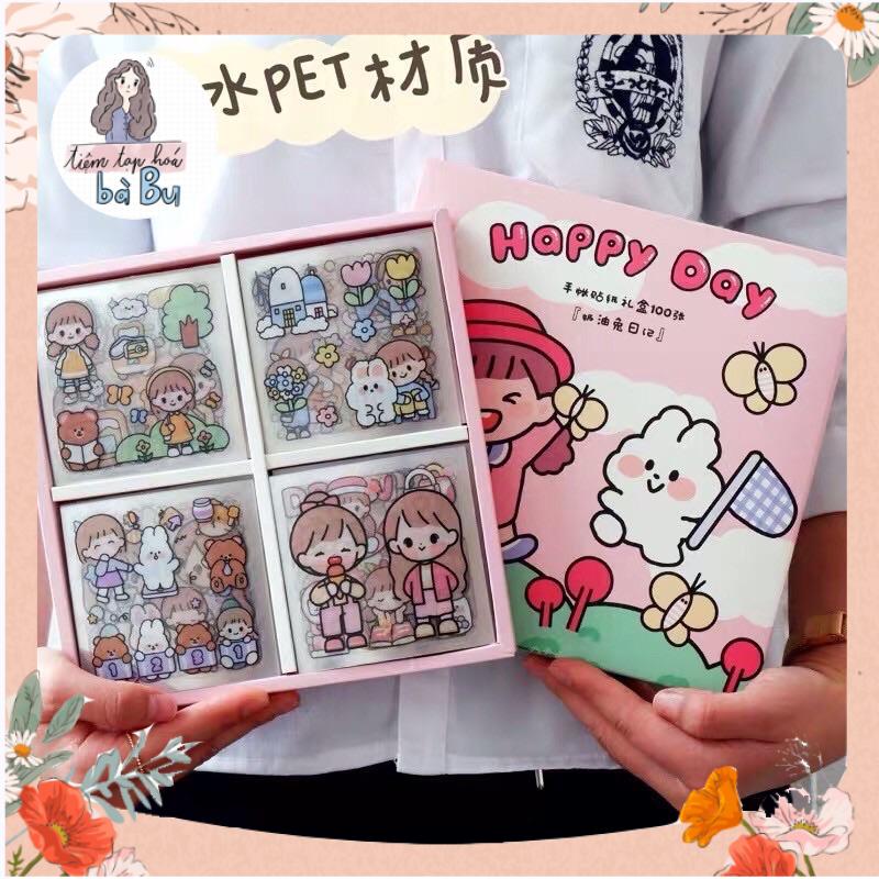 Hộp 100 tờ stickers pvc kháng nước/stickers giấy dễ thương siêu hịn