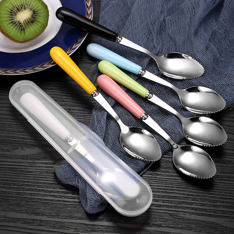Thìa ăn trái cây inox cán sứ Yeahcook