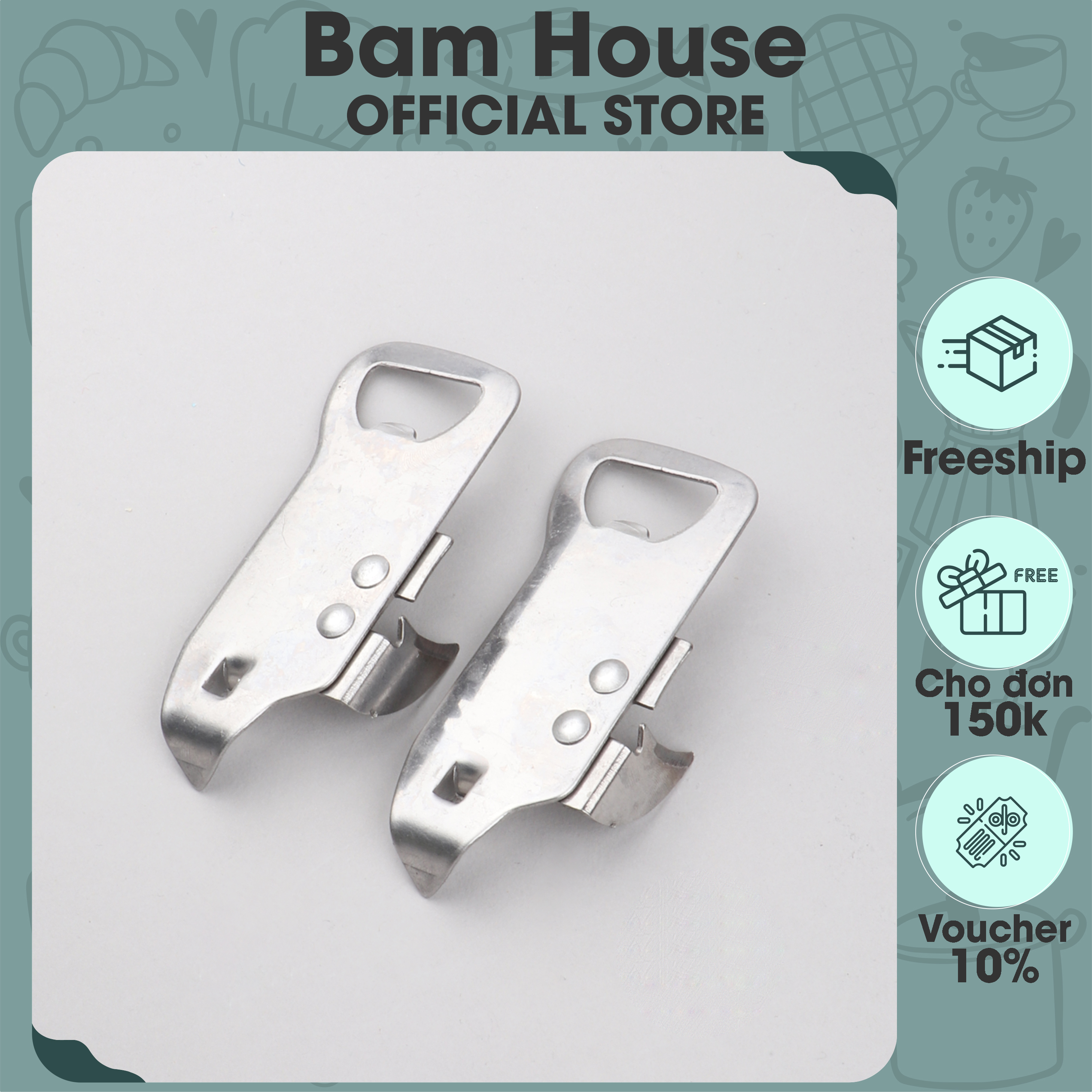 Dụng cụ khui đồ hộp, khui chai inox Bam House đa năng tiện lợi cao cấp