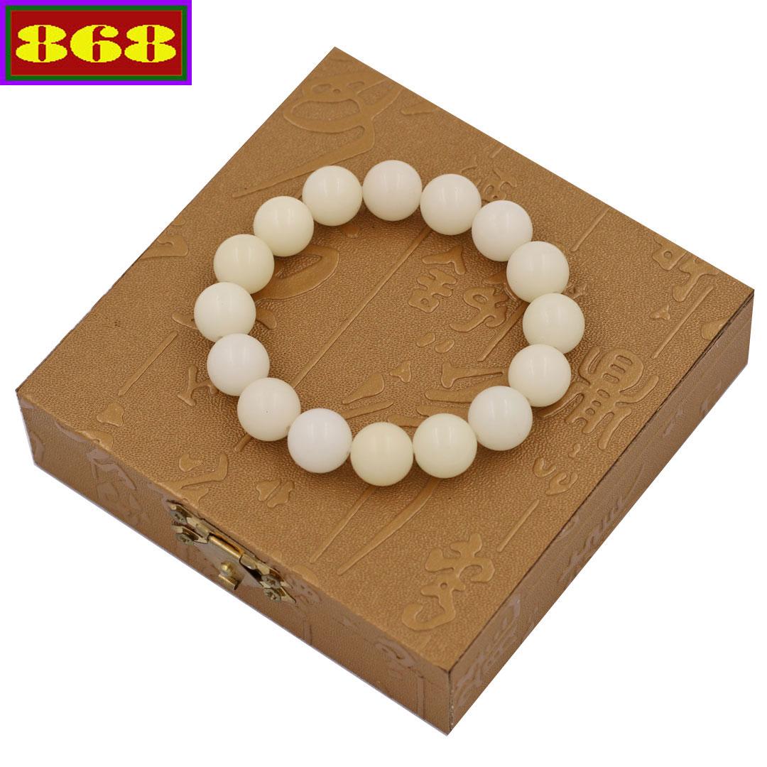 Vòng tay phong thủy bồ đề trắng 12 ly 17 hạt hộp gỗ - Chuỗi tay phong thủy đem lại bình an, may mắn