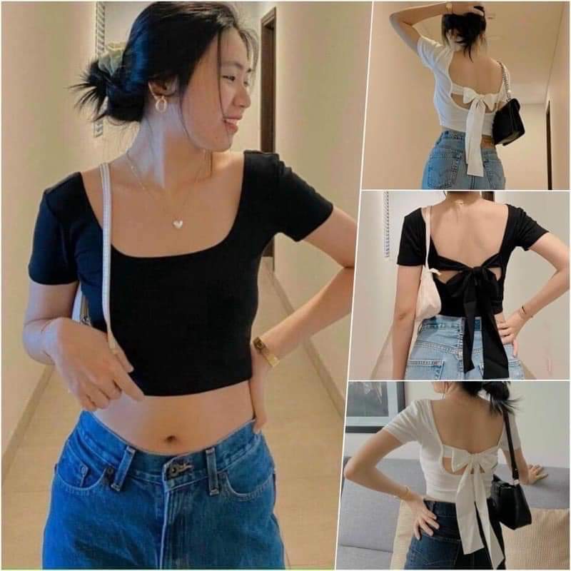 [HCM]Áo croptop cột dây nơ sau lưng
